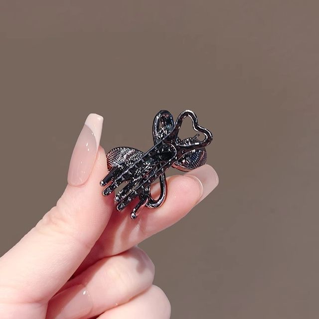 
Bow with broken hair on the forehead, duckbill clip hairpin, sweet, high-end, beautiful rhinestone side clip hollow