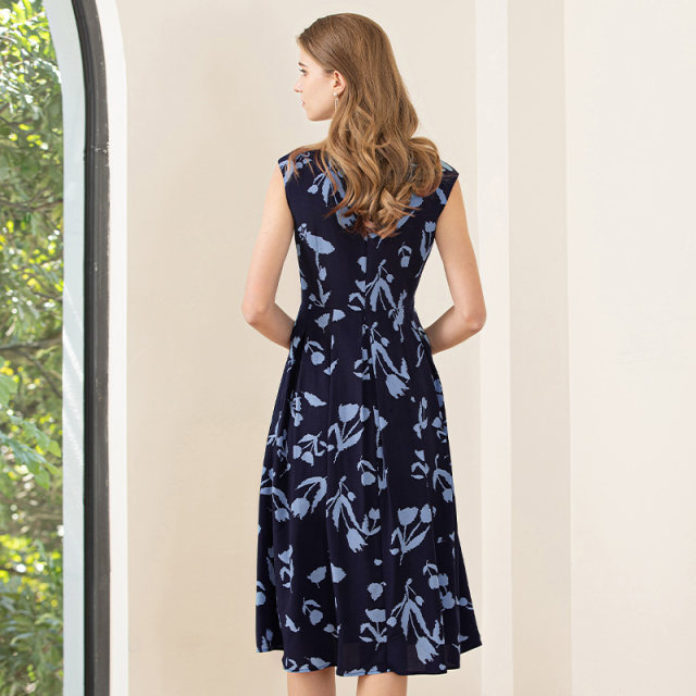 Mingshilu printed dress for women in summer 2025 new round neck thin waist mid-length skirt sleeveless fashion