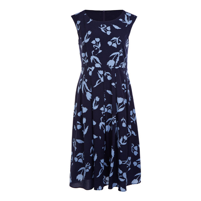 Mingshilu printed dress for women in summer 2025 new round neck thin waist mid-length skirt sleeveless fashion