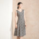 Mingshilu sleeveless printed a-line dress women's autumn 2025 new slim-fitting mid-length skirt V-neck waist