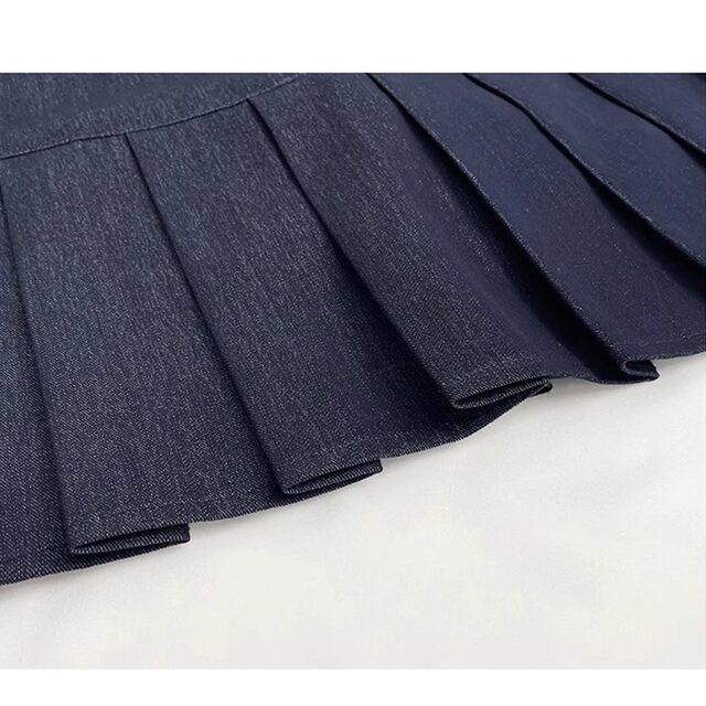 FYQ-Denim pleated short skirt 2025 spring new pocket high waist versatile slim A-line skirt skirt
