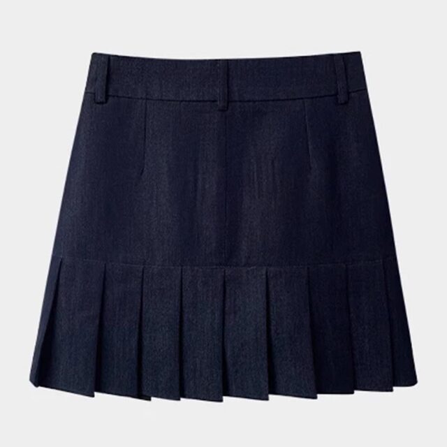 FYQ-Denim pleated short skirt 2025 spring new pocket high waist versatile slim A-line skirt skirt
