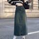 
FYQ-Retro old denim skirt for women in spring high waist slim mid-length A-line slit hip-pack skirt