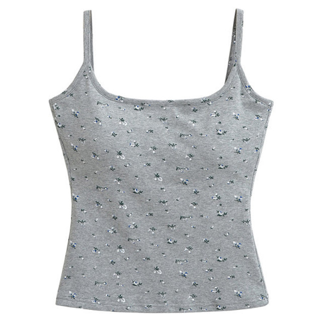 American hot girl floral small suspender vest for women with gray breast pads to make her look slim and slim base top trendy
