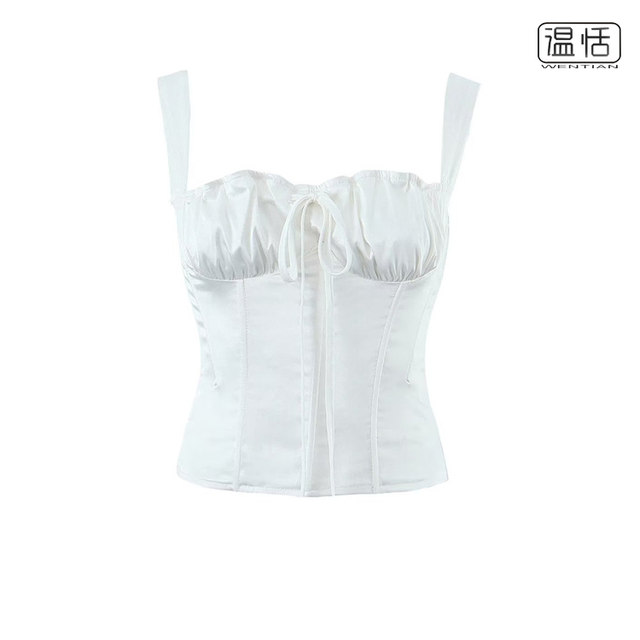 European and American sexy spicy girl fish bone bundle waist camisole female tight -fitting thin black short shirt tide