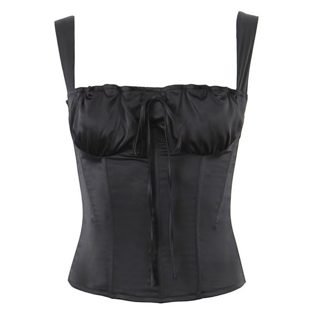European and American sexy spicy girl fish bone bundle waist camisole female tight -fitting thin black short shirt tide