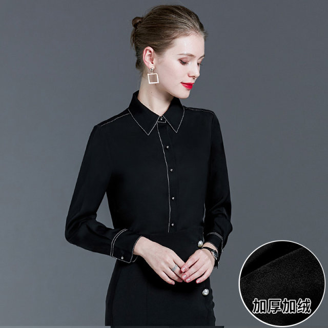 Black shirt for women long sleeves professional fashion trendy 2025 new top autumn and winter French velvet shirt autumn
