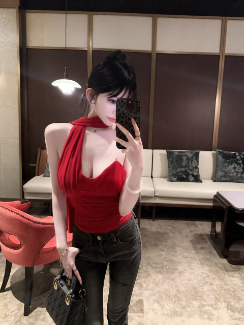 Eva Junjun Jiang sexy hot girl halter neck streamer chest padding fish bone fold waistband strap breast tube top for women chiffon backless top
