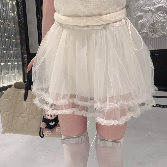 Eva Junjun Jiang Pure Sweet and Versatile Lace-up Three-layer Mesh Cake Puffy Skirt Women's Ballet Style Half-Both Short Skirt
