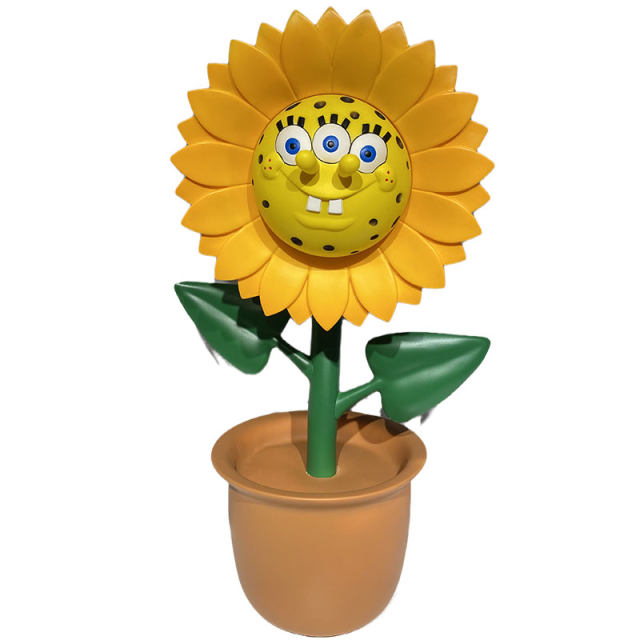 Trendy brand mandkaws Sunflower SpongeBob SquarePants Sunflower Smiley Flower Pot Ornament Trendy Toy Hand Figure Trendy Doll