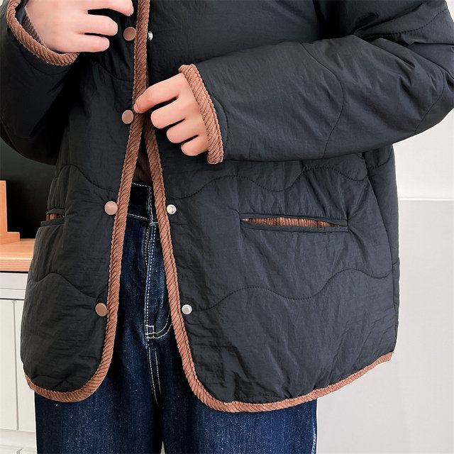 Large size 2024 autumn and winter new cotton jacket for women short small corduroy lapel light and warm cotton jacket
