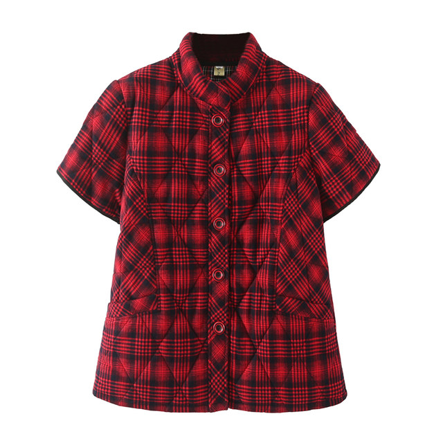 2023 autumn and winter middle-aged and elderly mothers' clothing for women new style standing collar button short-sleeved cotton coat