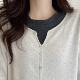 Large size contrasting color fake two-piece front shoulder nail button long sleeve T-shirt autumn 2024 new inner knitted base shirt top
