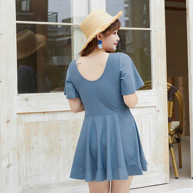 Korean conservative swimsuit for women, one-piece skirt style 200Jin [Jin equals 0.5kg] fat mm belly-covering slimming boxer briefs hot spring swimsuit