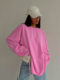 Pink loose stretch round neck long sleeve T-shirt European and American top Pink long-sleeved T-shirt