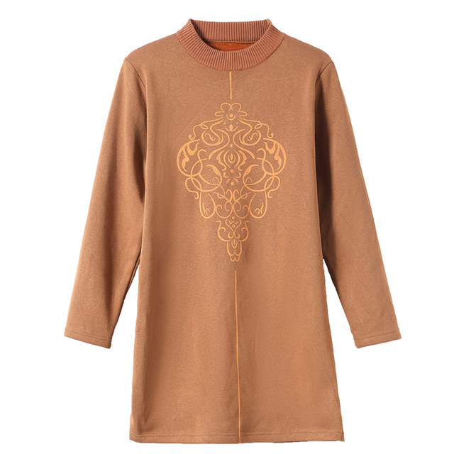 Plus size plus size mother's clothing winter clothing plus velvet thickened mid-length bottoming sweater middle-aged women's warm sweater