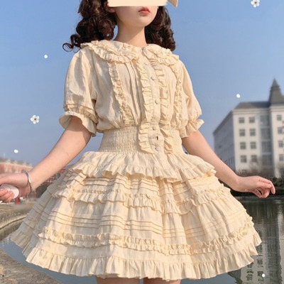 taobao agent Doll, autumn bra top, Lolita style, long sleeve, doll collar, with short sleeve