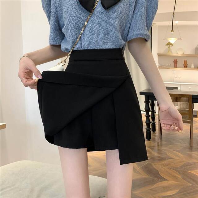 Irregular A -line suit skirt women's summer split skirt small black skirt new high -waisted short skirt bag hip skirt
