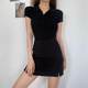 
Large size double slit black skirt 2025 summer fat mm slim high waist slim hip A-line skirt short skirt for women