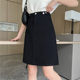 Large size black mid-skirt high-waist denim short skirt spring and autumn a-line skirt suitable for pear-shaped body slimming slit hip skirt