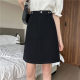 Large size black mid-skirt high-waist denim short skirt spring and autumn a-line skirt suitable for pear-shaped body slimming slit hip skirt