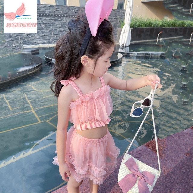 Girls swimsuits, fashionable princess, Korean baby girl cute split skirt, bikini children girl lace performance swimsuit