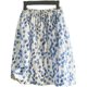 Homemade 2025 spring and summer new cotton and linen half-body short skirt for women's printed A-line skirt a-shaped fresh and versatile inner lining