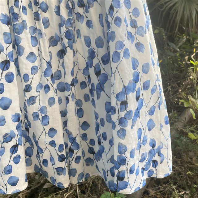 Homemade 2025 spring and summer new cotton and linen half-body short skirt for women's printed A-line skirt a-shaped fresh and versatile inner lining