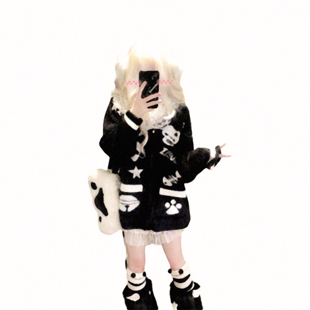 Navy neck Abipunk lazy Japanese black and white cute furry sailor neck sweater jacket