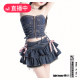 Cake skirt lace-up blue denim pleated skirt hot girl slim short skirt design skirt pants
