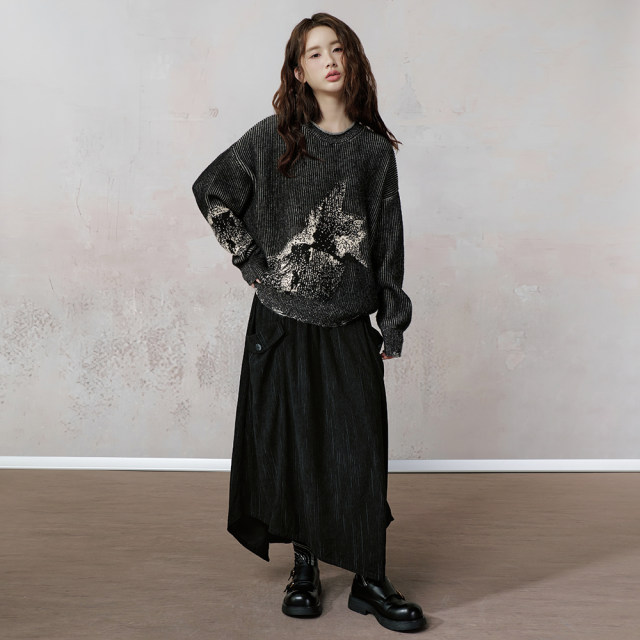 JfYanYan Star Track Corduroy Skirt Women's 2024 New Autumn and Winter Mid-length Irregular Skirt