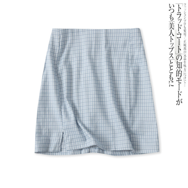 Plaid short skirt summer new style foreign trade women's clothing versatile fashion rear invisible zipper slim A-line skirt 15867
