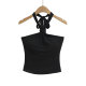 Pure sexy hot girl knotted halter neck black vest for women in summer new sleeveless chest pad backless slim strap