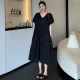 High-end loose V-neck small black skirt summer new fat mm large size women's clothing