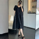 High-end loose V-neck small black skirt summer new fat mm large size women's clothing