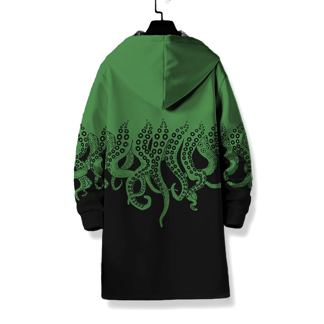 Cthulhu Myth Game Trench Coats Around Men's and Women's Trendy Brand Clothes Octopus The same hooded jacket with velvet and thickened