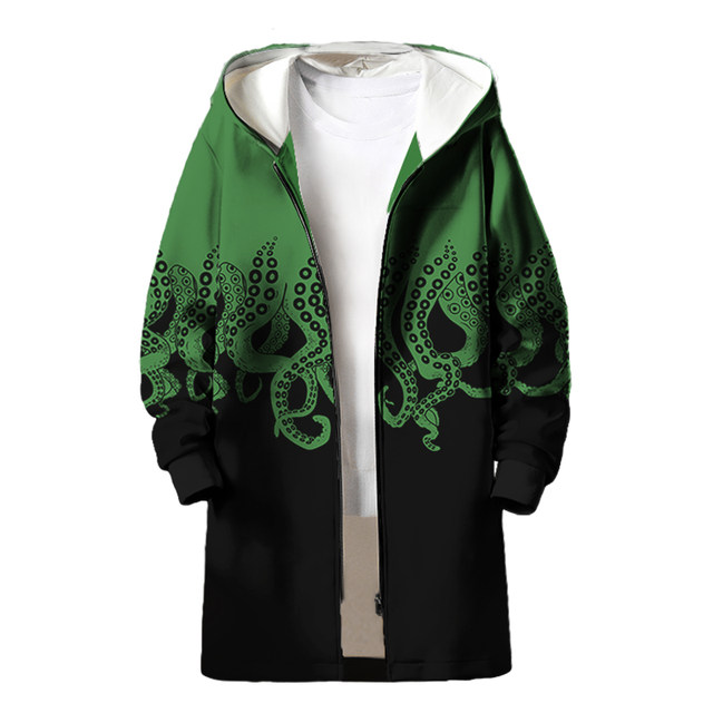 Cthulhu Myth Game Trench Coats Around Men's and Women's Trendy Brand Clothes Octopus The same hooded jacket with velvet and thickened