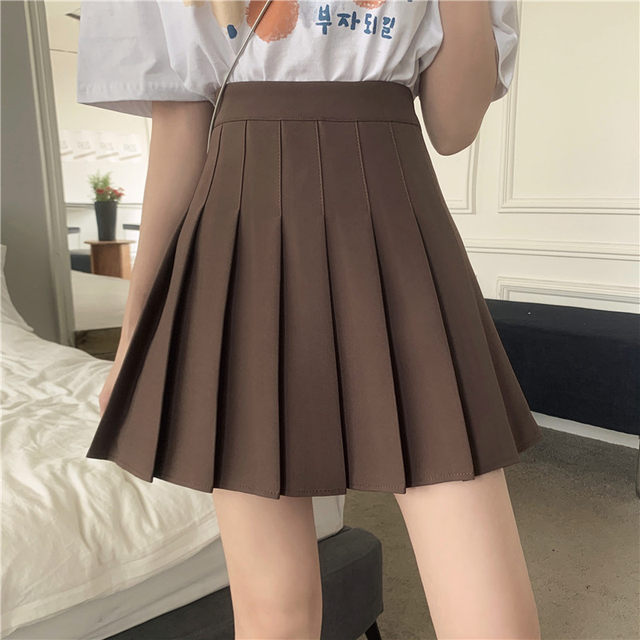 Pleated skirt with large size high waist college style versatile skirt summer fat MM student slim and anti-exposure A-line short skirt