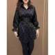 High-end black POLO collar printed shirt for women 2025 spring style waist-hugging and slimming mid-length casual and fashionable shirt