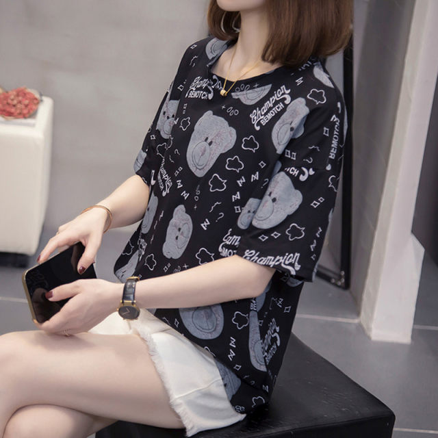 2025 summer new large-size cotton short-sleeved T-shirt for women 200Jin [Jin equals 0.5 kg] Korean version fat mm slimming and fashionable belly-covering top