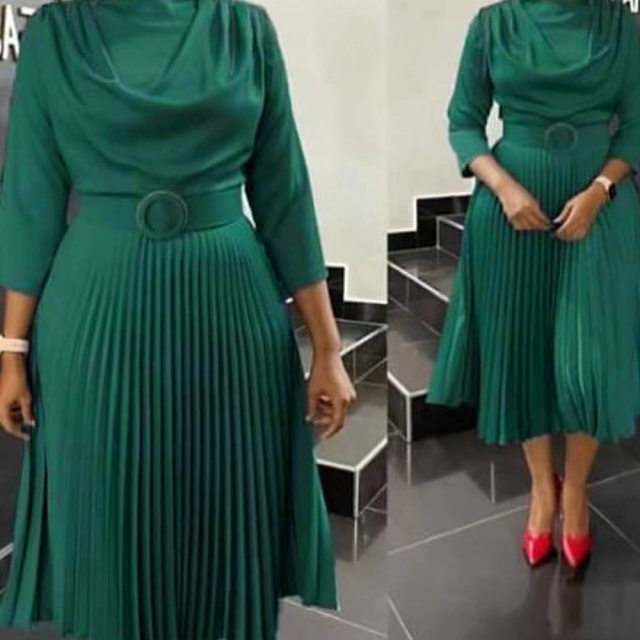 2023 European and American foreign trade women's new mid -length skirt African large size OL commute solid color dress
