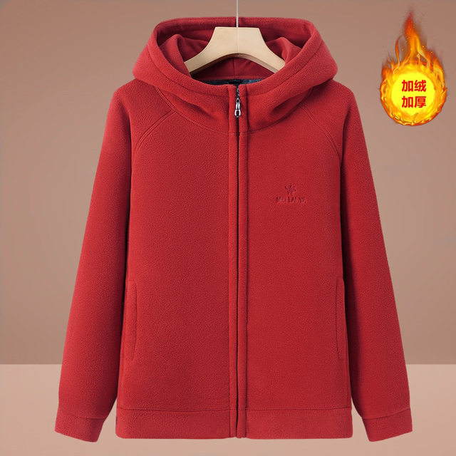 Middle-aged and elderly hooded fleece jacket mother autumn fleece sweatshirt grandma winter lamb velvet warm top