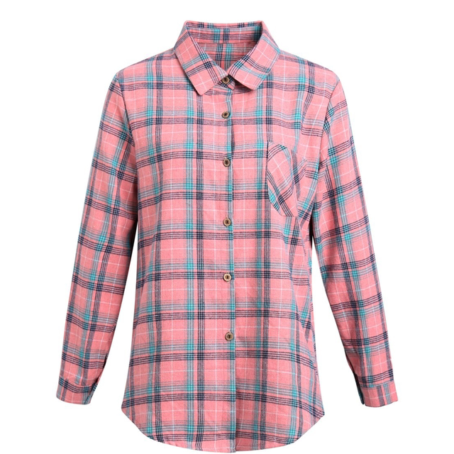 Spring and autumn new middle -aged and elderly women's large size grid shirt middle -aged people foreign lapel coat mothers pure cotton shirt