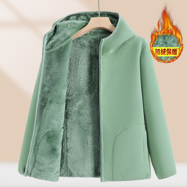 2025 new hooded fleece jacket middle-aged and elderly fleece sweatshirt mother autumn and winter lamb velvet jacket women
