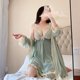 
Fat sister summer new large size women's loose belly-covering sexy pajamas with chest pad suspender pajamas two-piece dress
