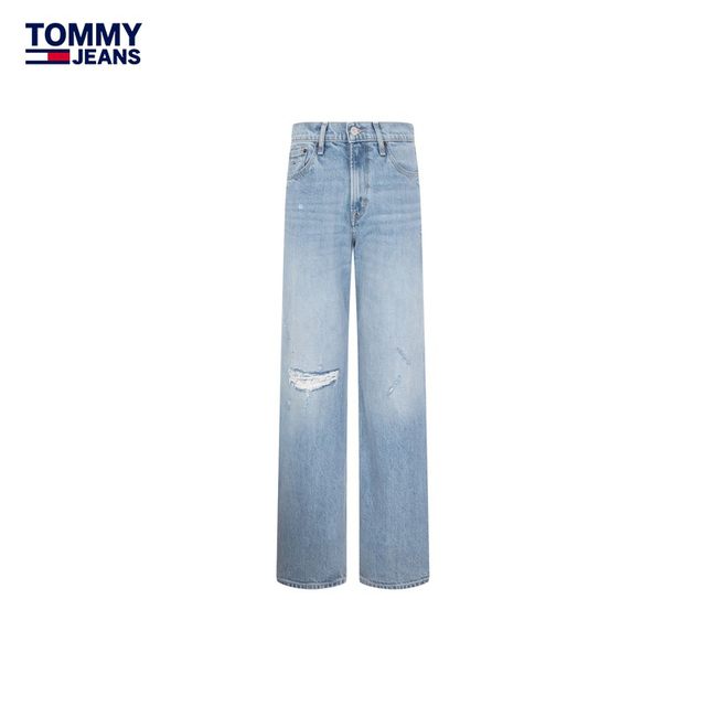 Tommy women's American street retro ripped mid-waist loose wide legs slimming legs long jeans 17560