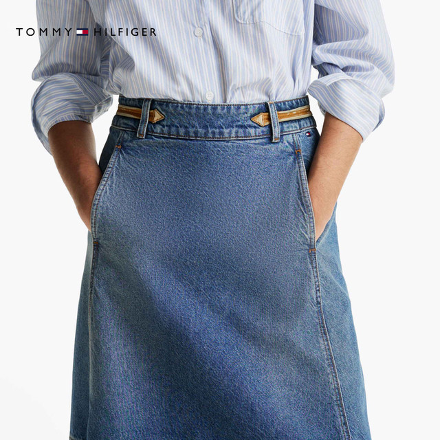 Tommy25 new summer women's pure cotton retro old zipper temperament A-line denim skirt 43733