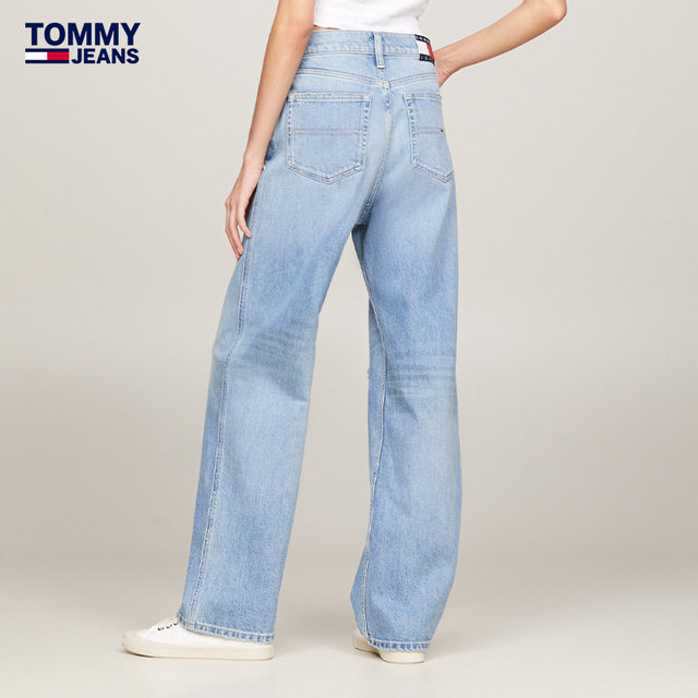 Tommy women's American street retro ripped mid-waist loose wide legs slimming legs long jeans 17560