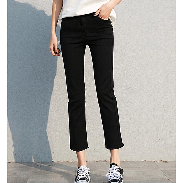 Large -size women's high -waisted elastic straight jeans are thin and thin MM pear -shaped figure

