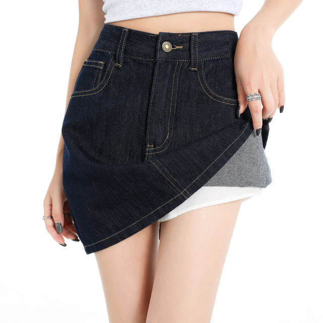 Denning blue denim short skirt for women 2025 summer new hot girl high waist small person anti-exposure A-line hip short skirt